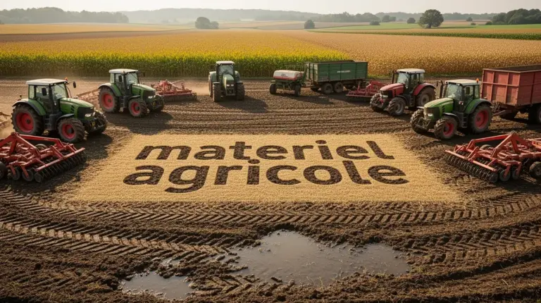 exploitation agricole avec champs et matériel agricole standard