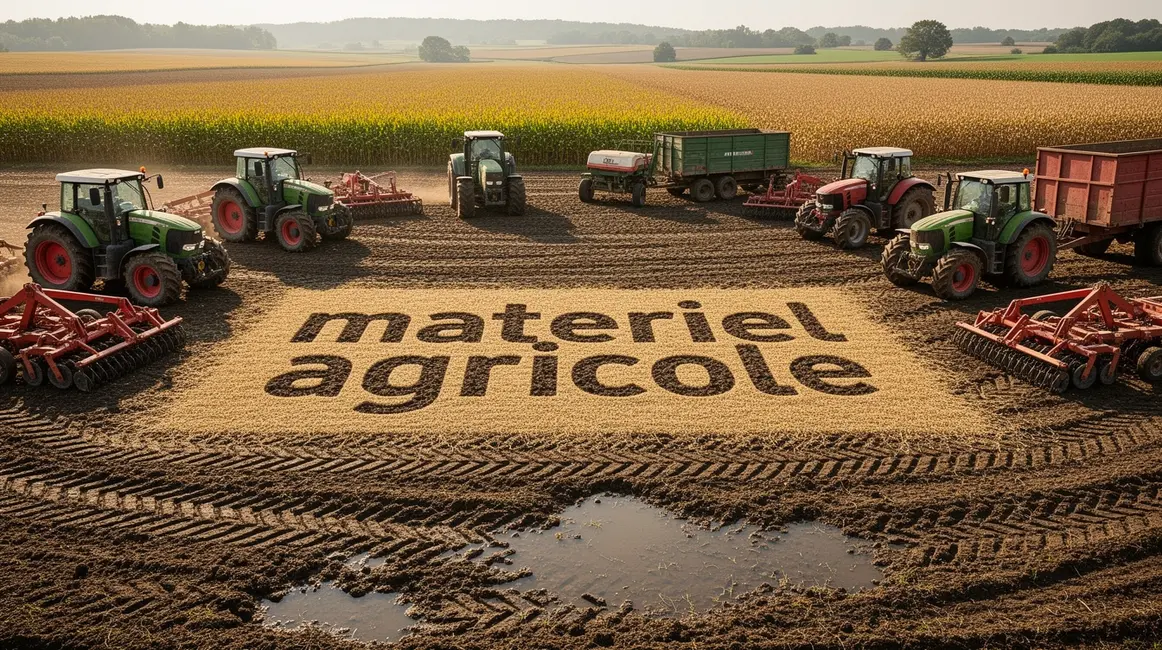 exploitation agricole avec champs et matériel agricole standard
