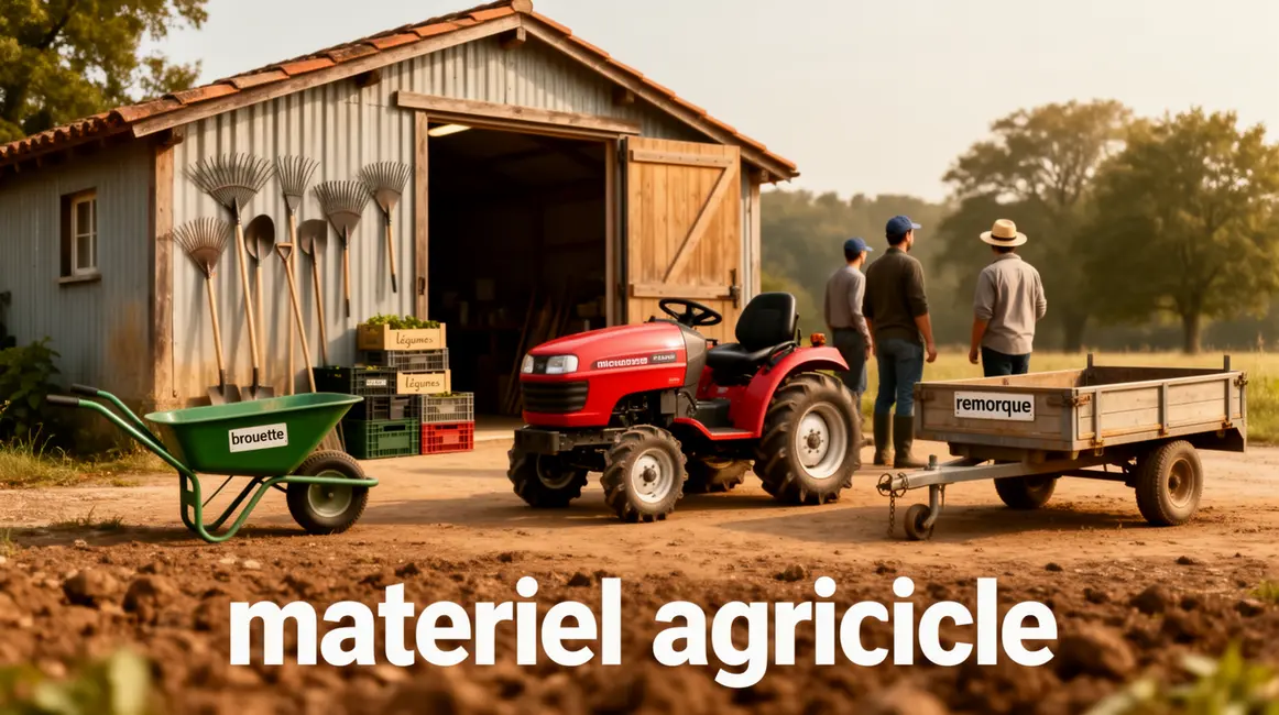 Petit hangar avec matériel agricole essentiel à petit budget
