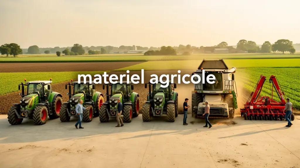 Vue moderne materiel agricole aligné exploitation