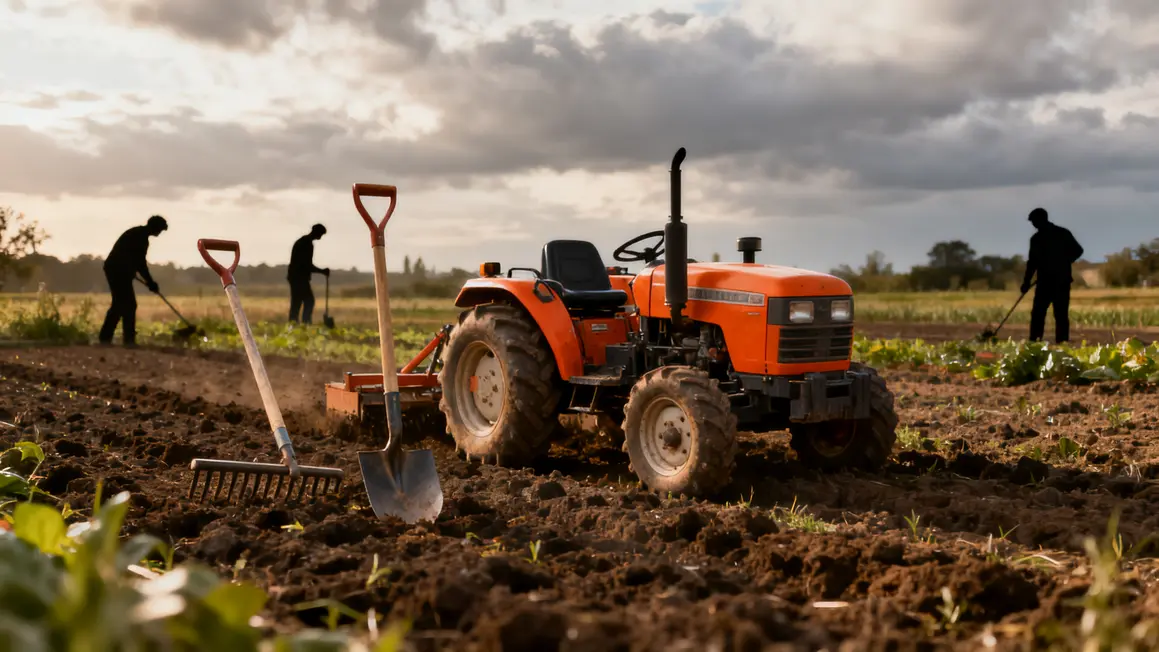 Microtracteur et outils à main pour travail du sol agricole