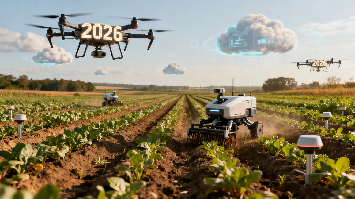 robots drones capteurs dans champ agricole 2026