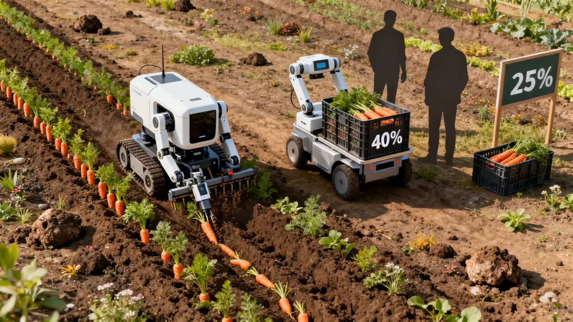 Robots agricoles désherbage et transport, exploitation, indicateurs 40% 25%