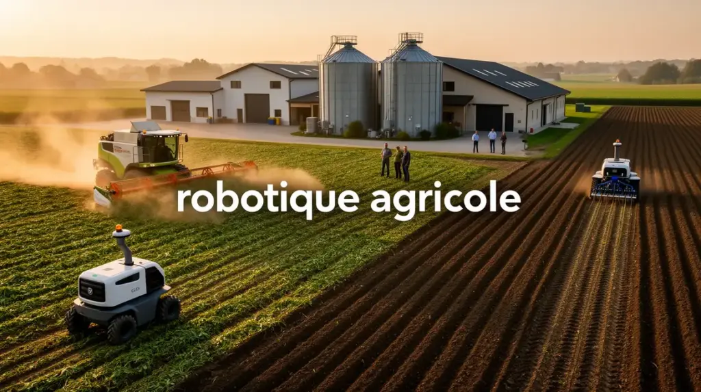 robots agricoles autonomes en action sur ferme moderne