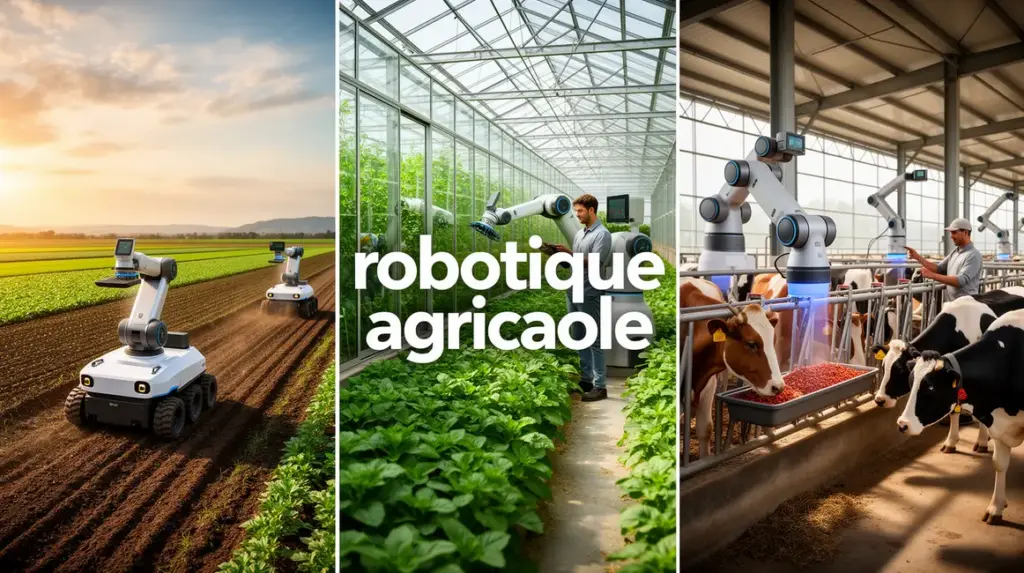 Vue panoramique robots robotique agricole exploitation moderne