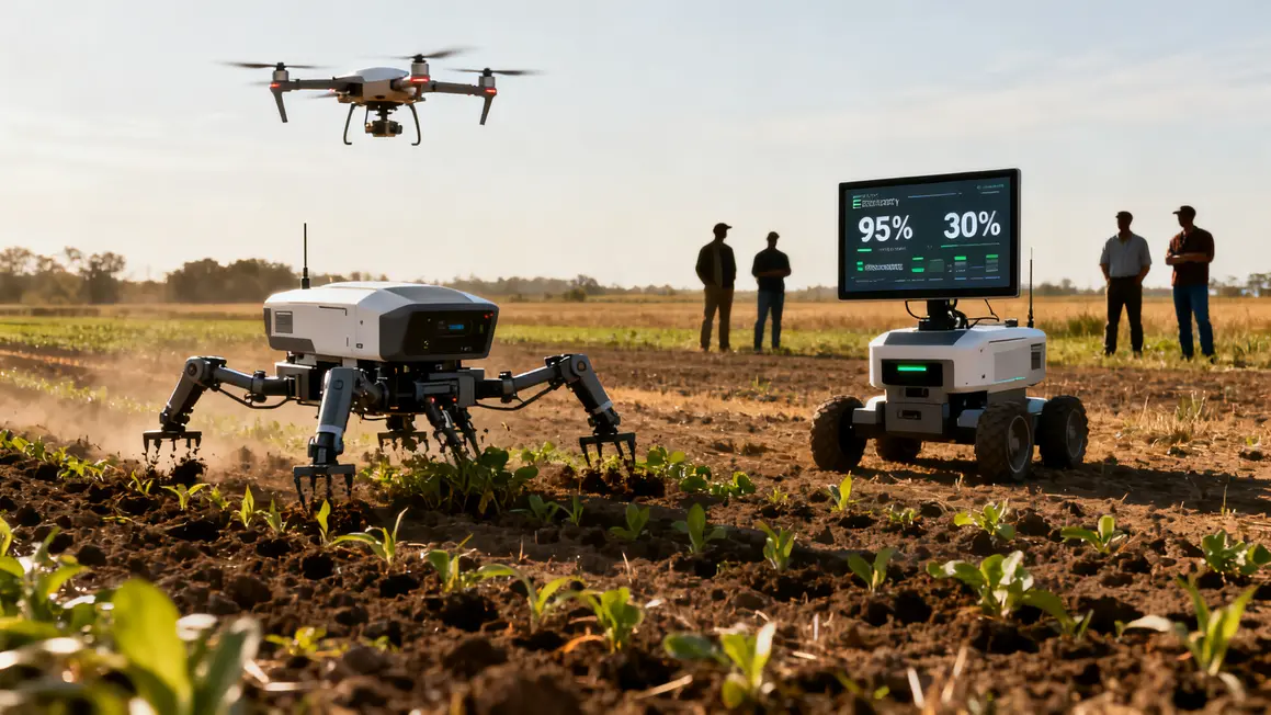 Robots agricoles et drone améliorant rendement et efficacité