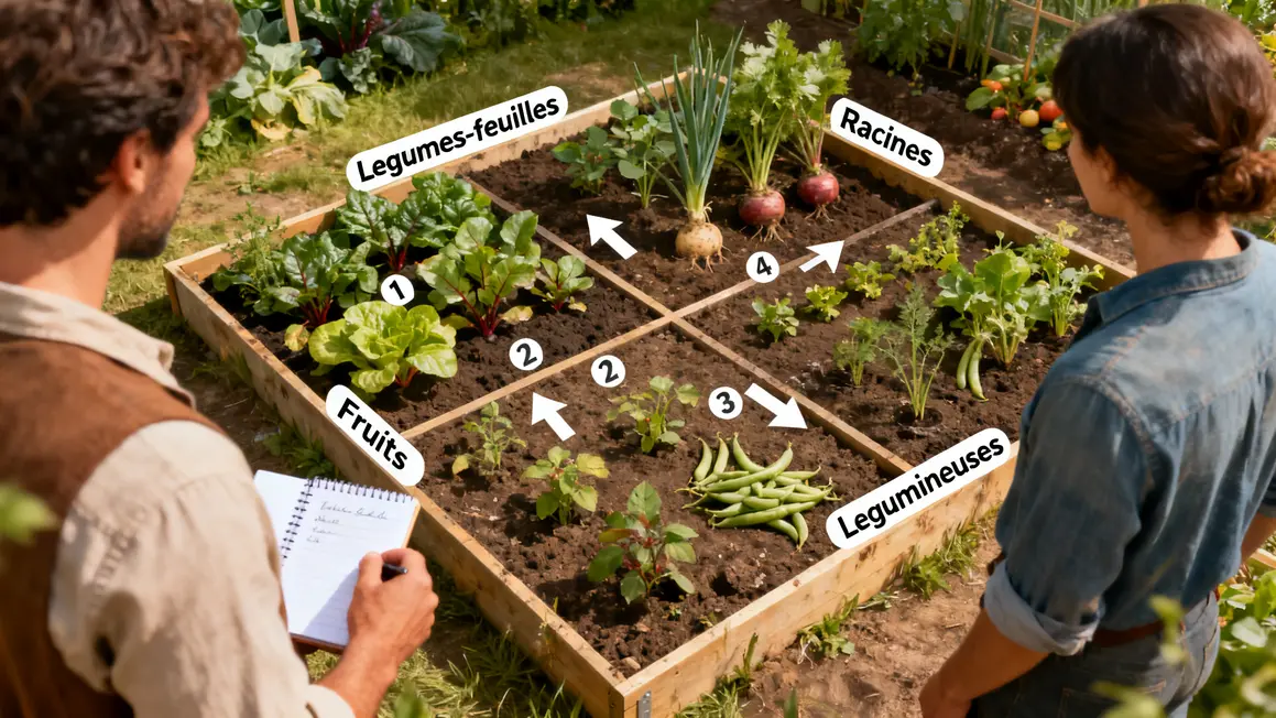 carre potager 4 zones rotation familles legumes