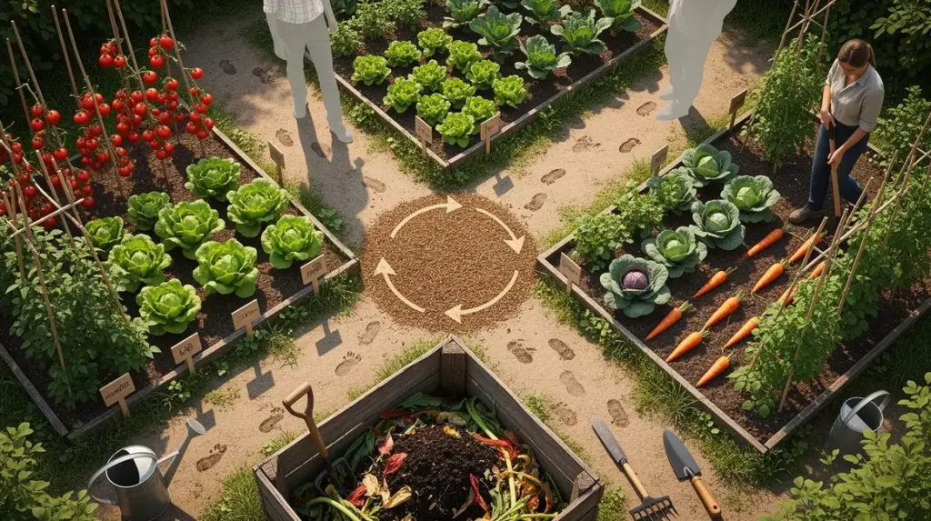 vue du dessus potager 4 zones rotation des cultures