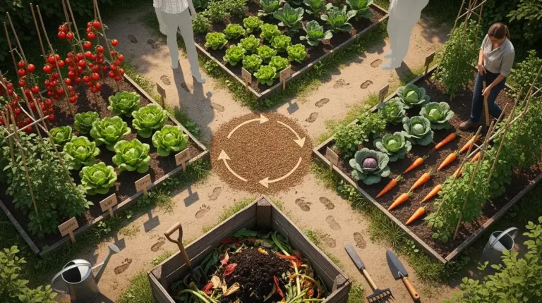vue du dessus potager 4 zones rotation des cultures