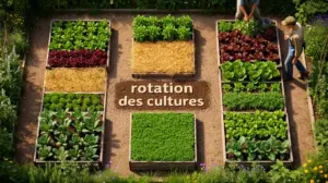 Vue aérienne petit potager rotation des cultures