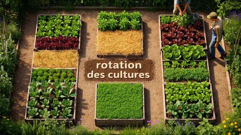 Vue aérienne petit potager rotation des cultures