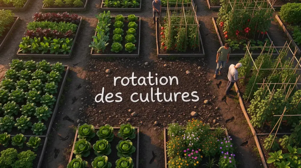 Vue aérienne rotation des cultures potager