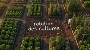 Vue aérienne rotation des cultures potager