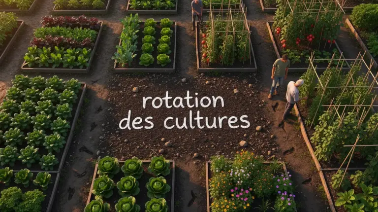 Vue aérienne rotation des cultures potager