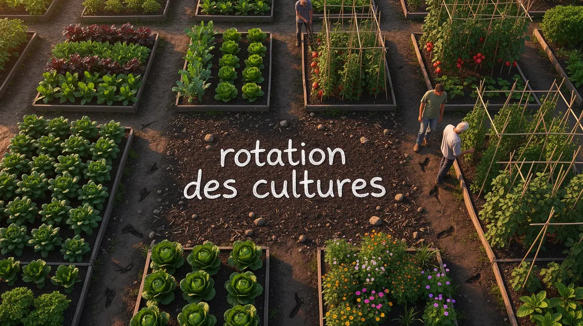Vue aérienne rotation des cultures potager