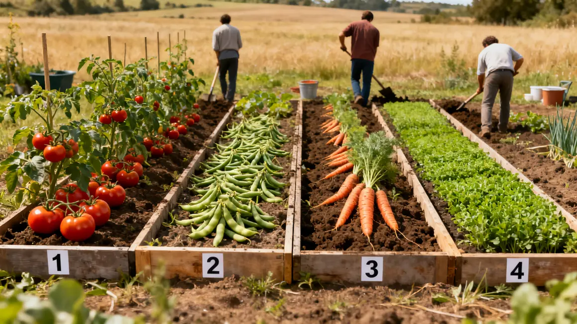 Schéma quatre ans rotation des cultures potager