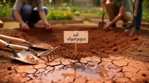 Vue jardin sol argileux craquelé et collant