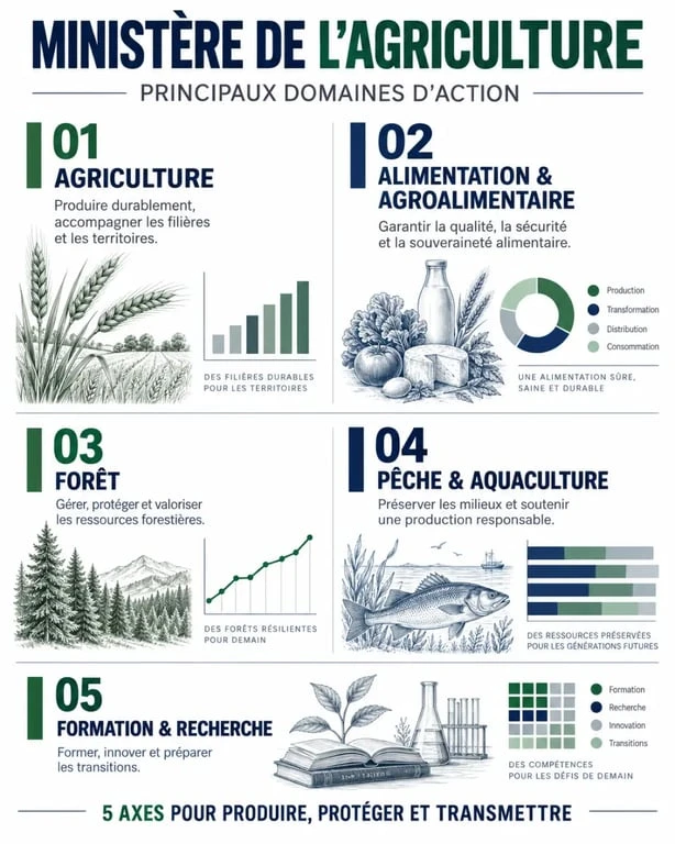 Infographie sur les missions du ministere de l4agriculture et ses domaines de compétence
