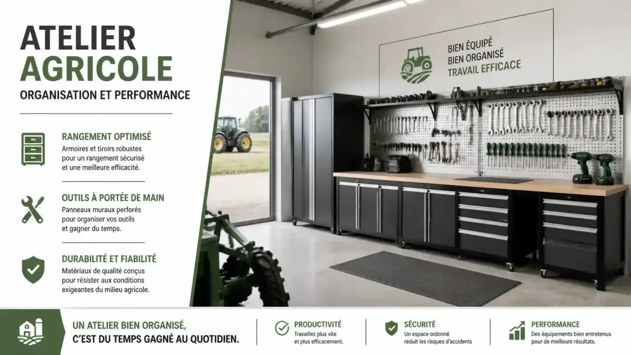 Solutions de rangement pour outillages agricoles dans un atelier professionnel