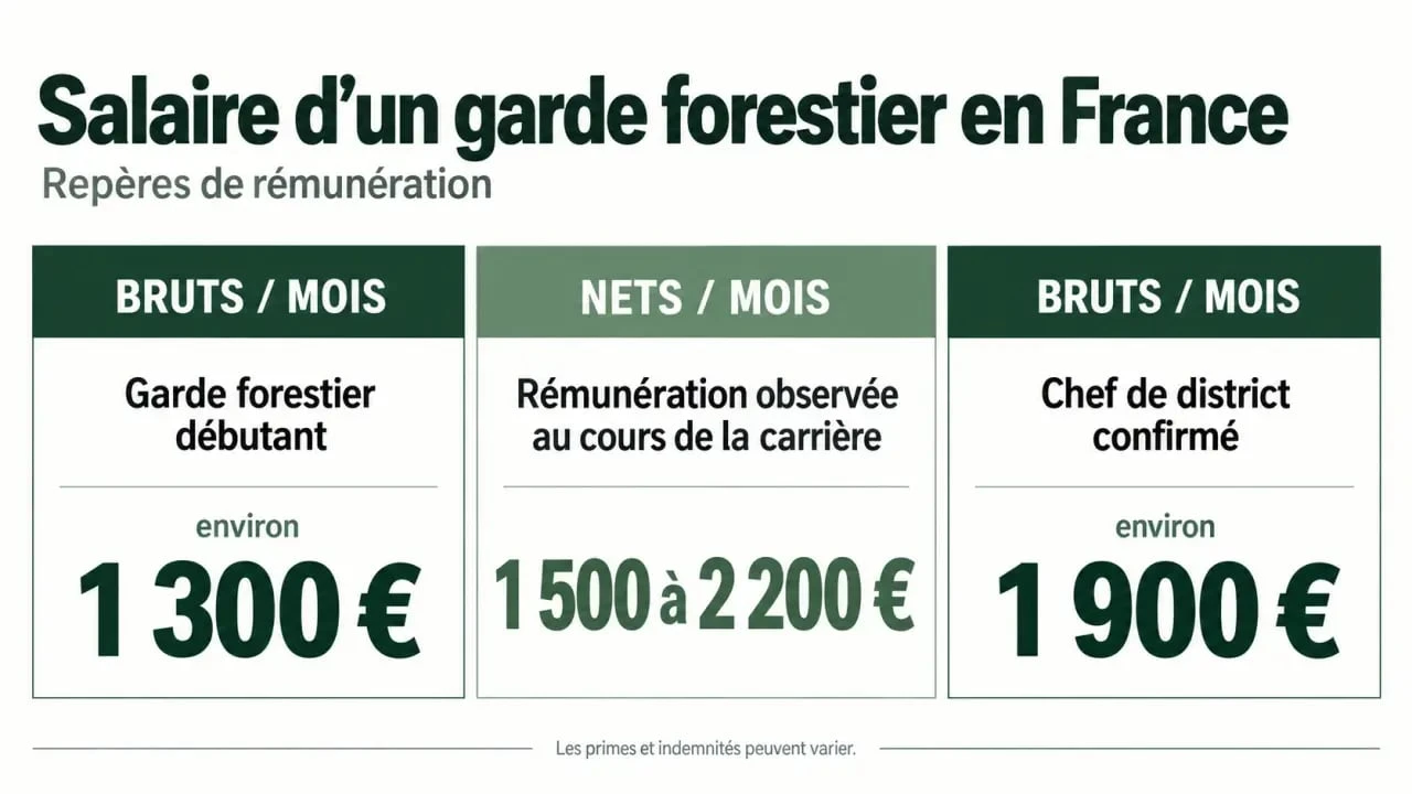 Infographie sur le salaire d’un garde forestier débutant, en carrière et chef de district
