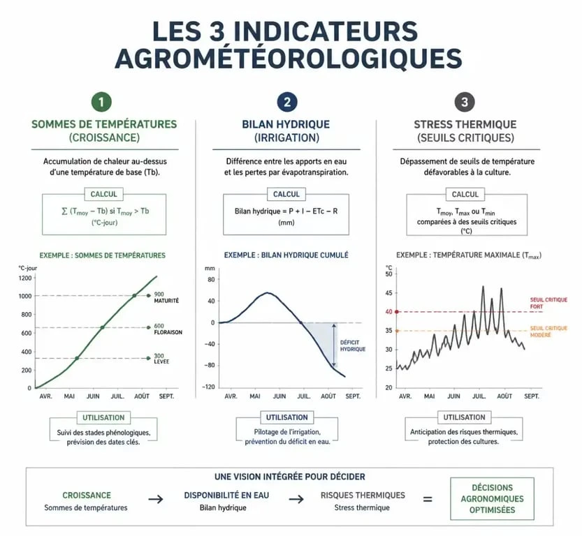 Schéma des indicateurs clés en agrométéorologie pour le suivi des cultures