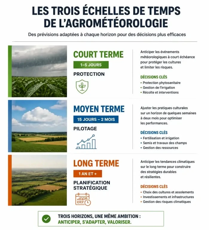Infographie sur les échelles de temps en agrométéorologie pour la gestion des risques agricoles