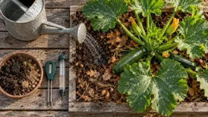 Arrosage courgette : filet au pied, sol frais, racines non noyées