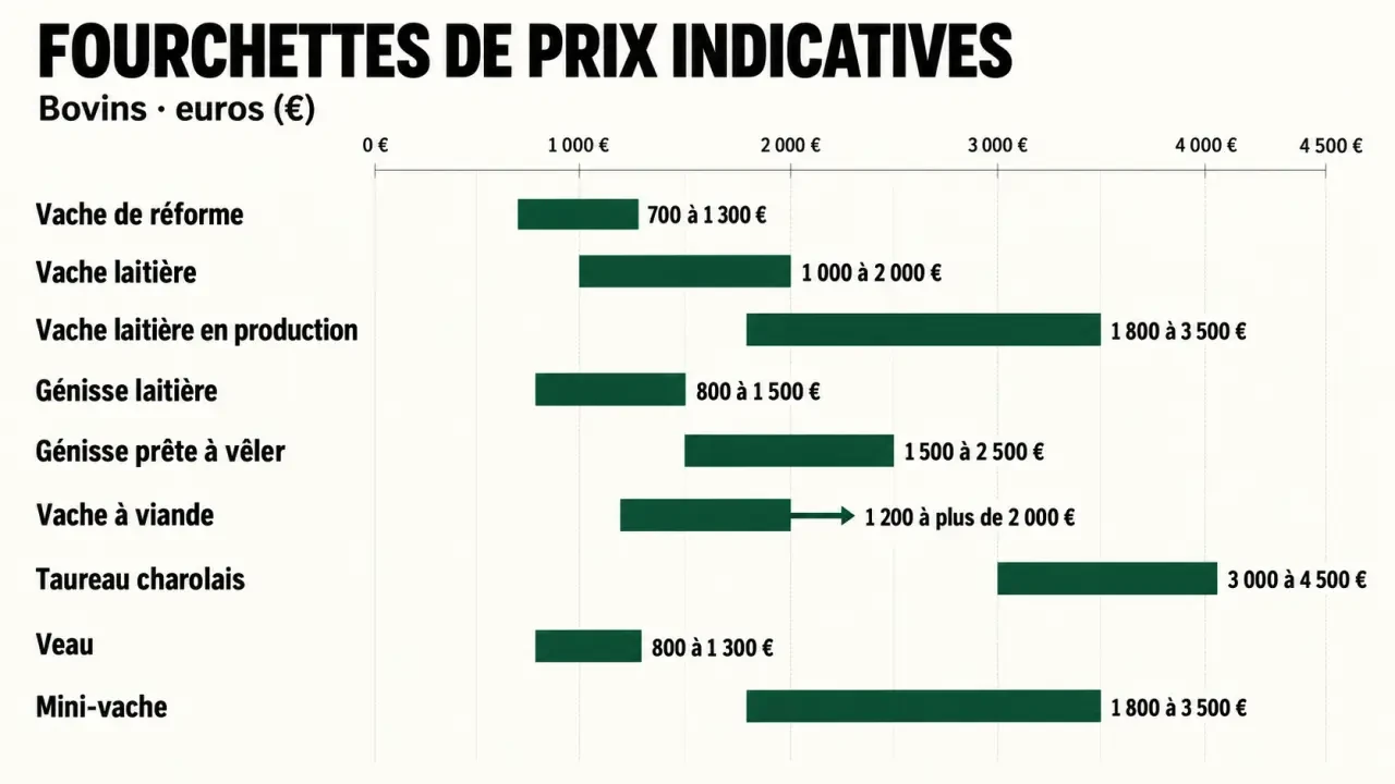 Graphique des fourchettes de prix pour savoir combien coûte une vache selon la catégorie de bovin
