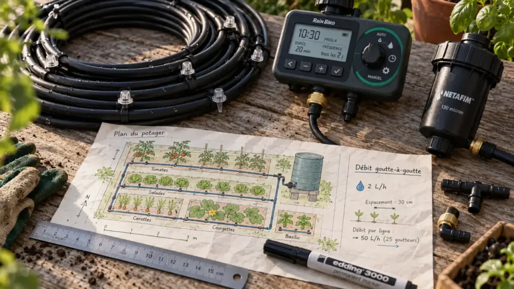 Goutte a goutte jardinage : réglage du bon débit avant programmateur