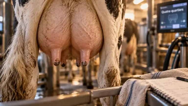 Mamelles vaches : quatre quartiers à surveiller, repères sur pis de vache laitière
