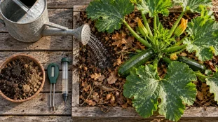 Arrosage courgette : filet au pied, sol frais, racines non noyées