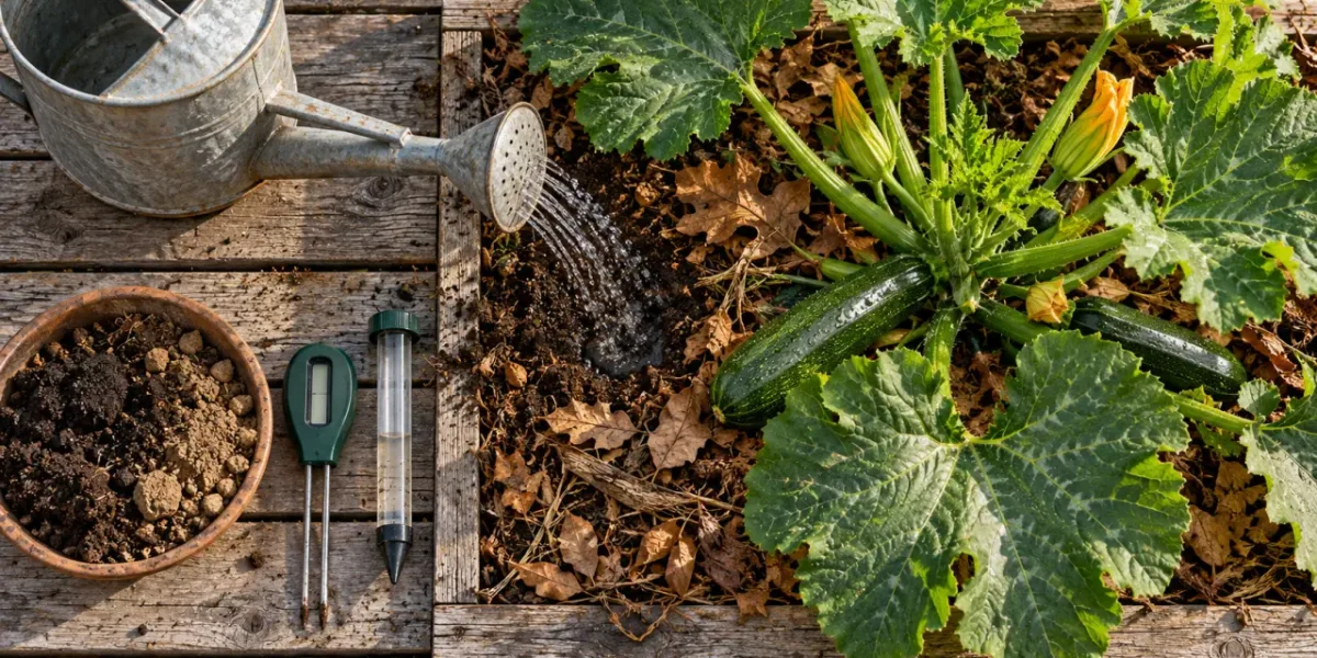 Arrosage courgette : filet au pied, sol frais, racines non noyées