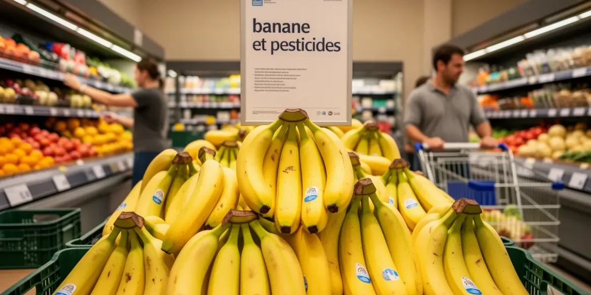 Image banane et pesticides rayon supermarché