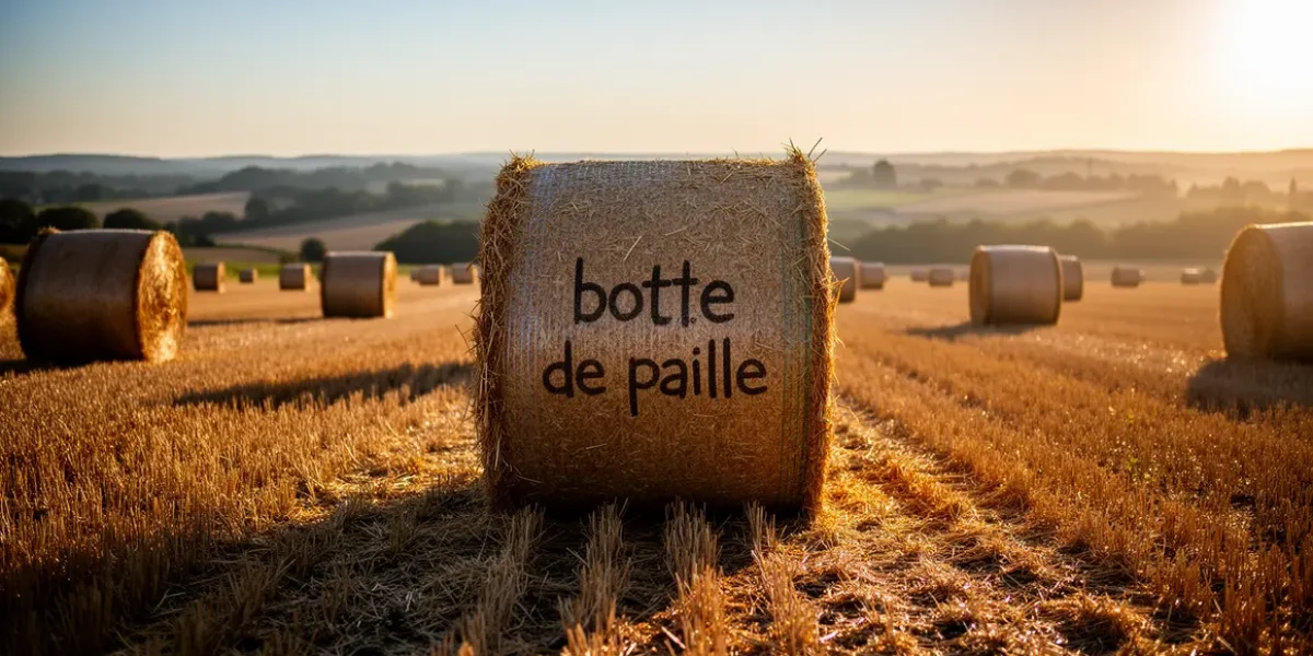 botte de paille dans champ agricole soirée