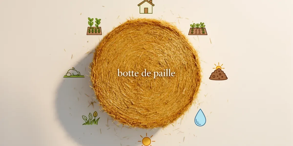 botte de paille vue du dessus et symboles durabilité