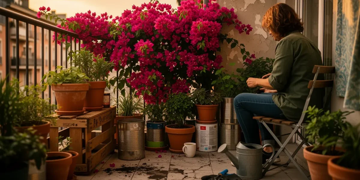 bougainvillier en pots recyclés sur balcon ou jardin petit budget