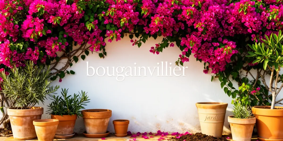 Bougainvillier fleuri lumineux contre mur blanc