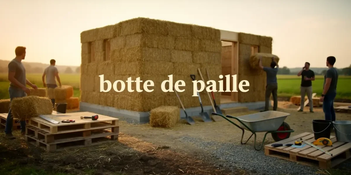 chantier construction maison bottes de paille palettes