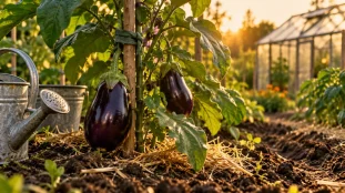 Culture aubergine : aubergines violettes brillantes au potager
