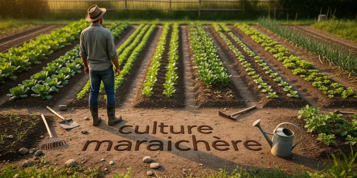 petite exploitation culture maraichere vue plongeante outils sol prepare