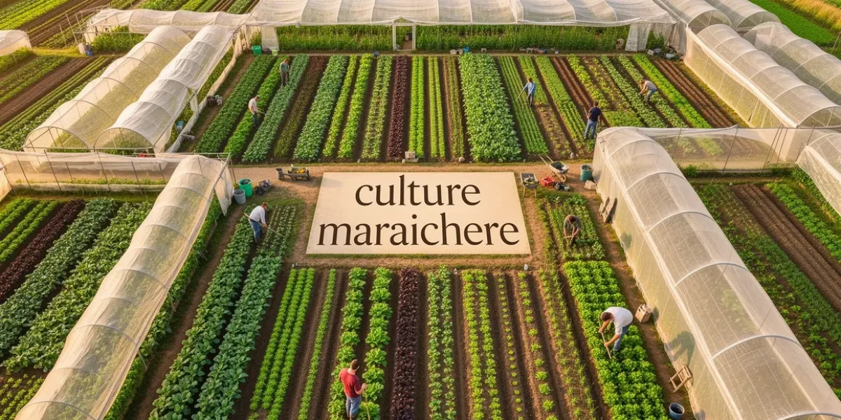 parcelle maraichere vue aerienne avec serres et tunnels