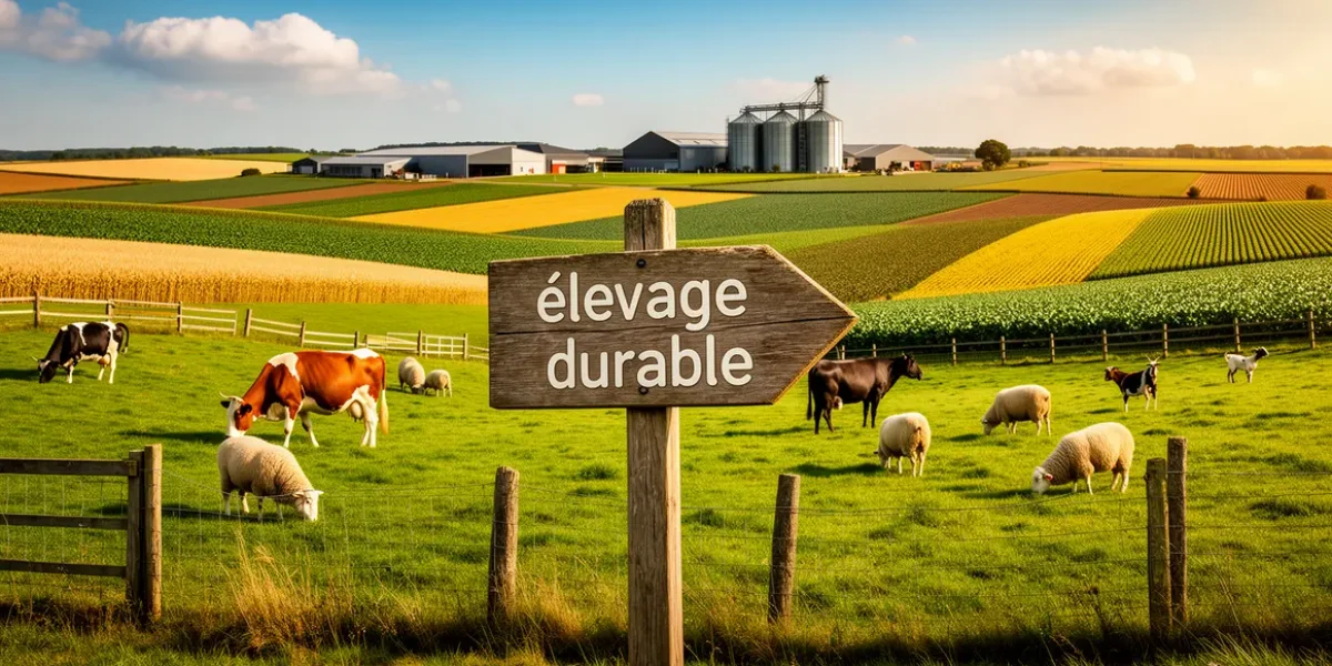 Ferme agricole elevage durable animaux broutant prairies clotures cultures
