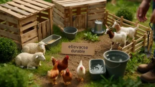 elevage durable ferme miniature avec poules moutons chevres abris palettes