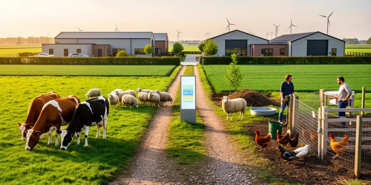 Panorama ferme moderne élevage durable champs animaux