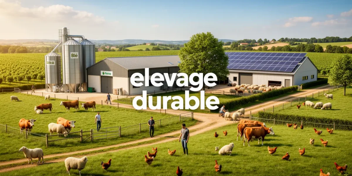 Ferme moderne elevage durable prairies bovins ovins volaille panneaux solaires