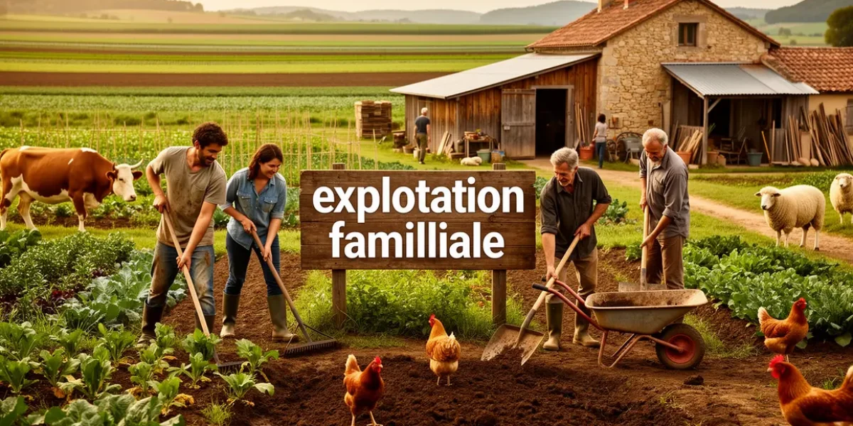 exploitation familiale durable silhouettes outils cultures animaux