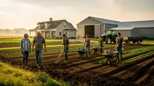 exploitation familiale moderne multi génération sur ferme