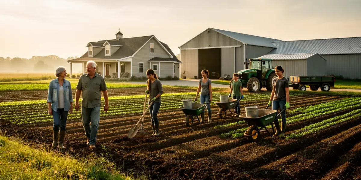 exploitation familiale moderne multi génération sur ferme