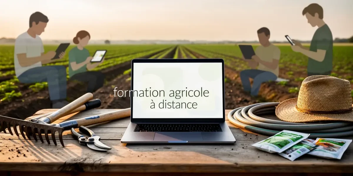 ordinateur portable formation agricole a distance avec outils et champs