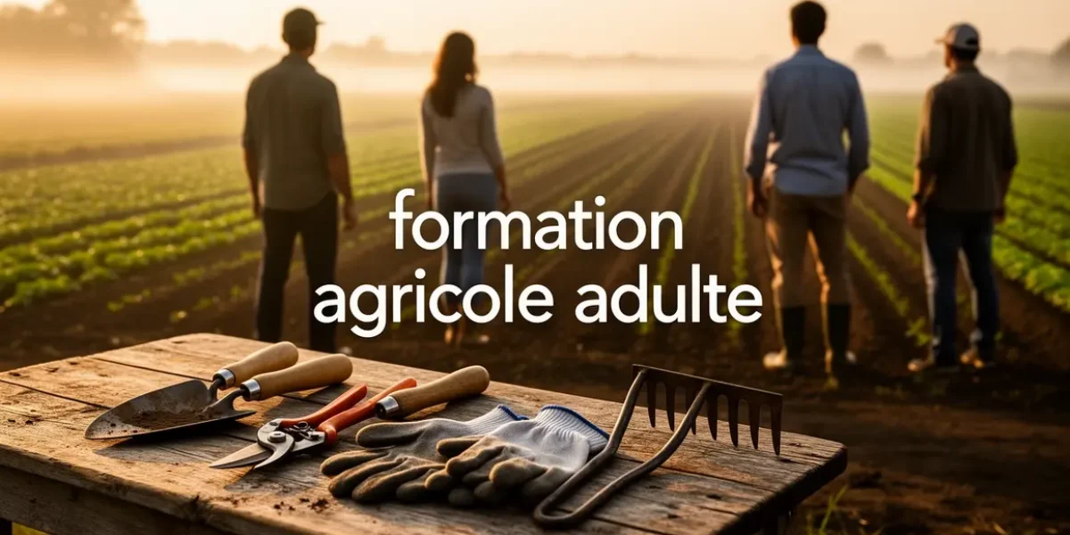 formation agricole adulte champ cultive outils silhouettes